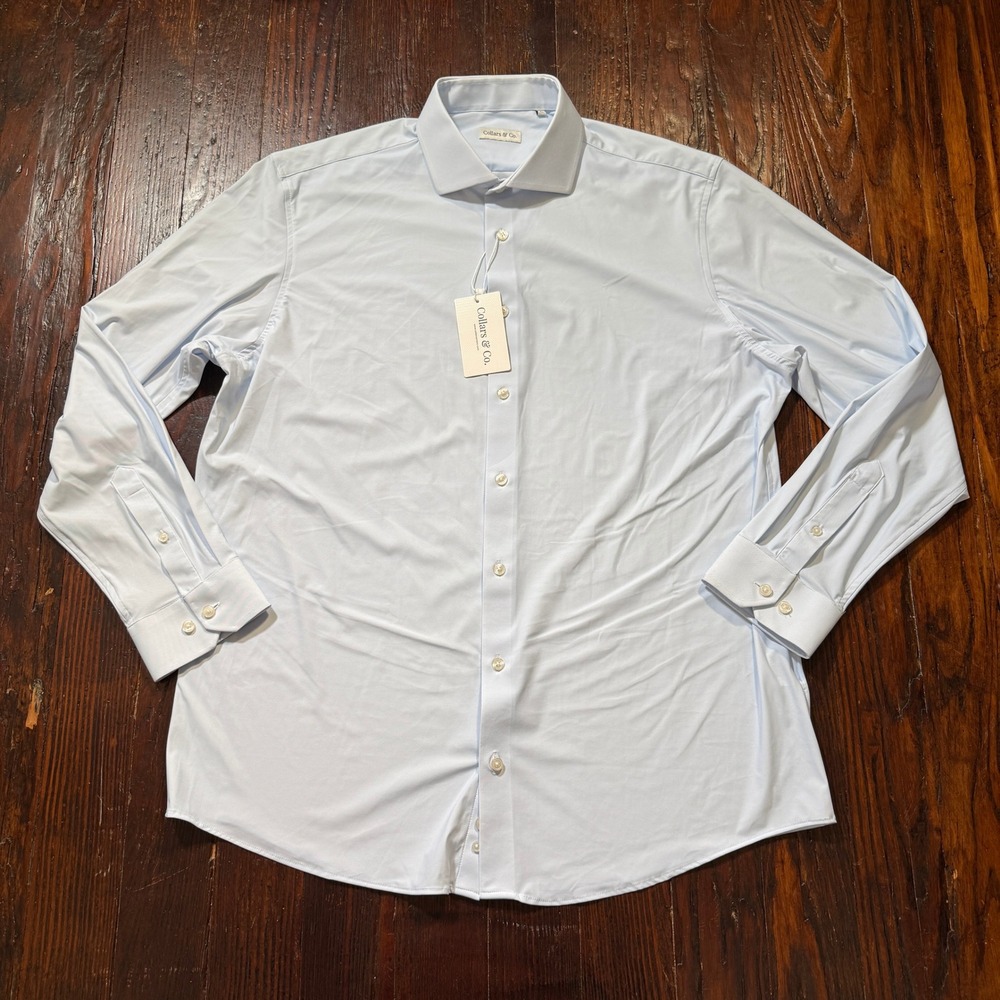 Collars Co Shirt Men XL Glacier Blue Apex Twill Stretch Dress Wrinkle Resist NWT